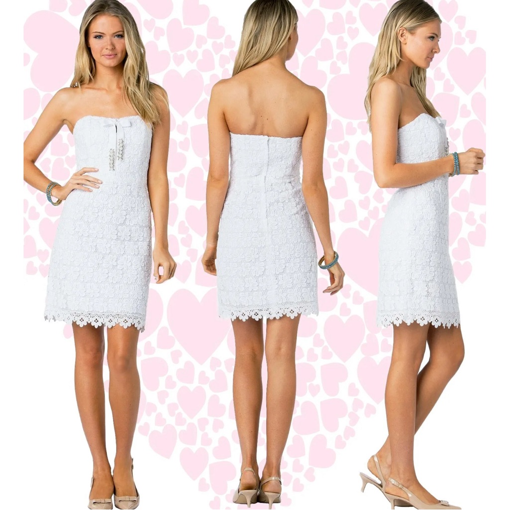 Lilly Pulitzer Larter White Truly Bumble Bee Border Lace Strapless Dress